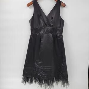 Max and Cleo Maralin Satin Dress Womens 12 Black Feathers Holiday Cocktail